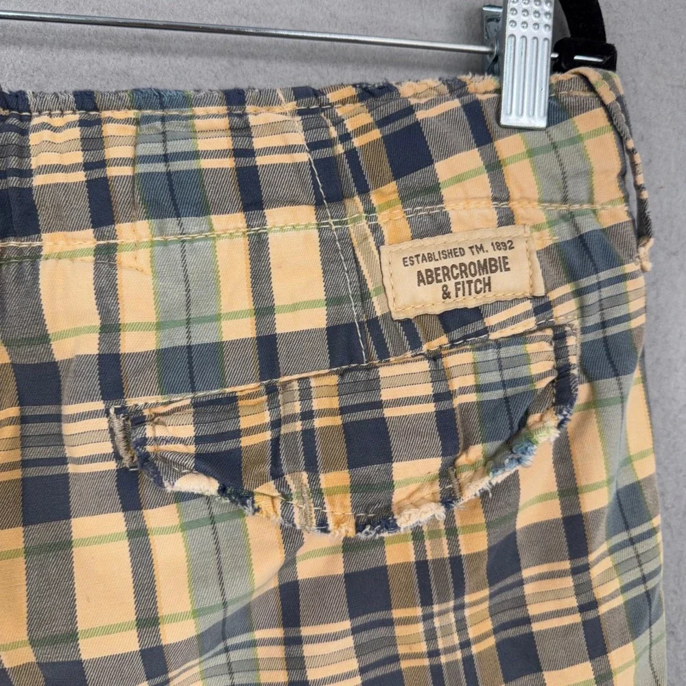 Abercrombie & Fitch Shorts Mens 30 Yellow Plaid Cargo Drawstring Preppy Gorp Y2k